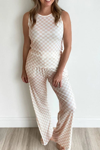 Ribbed Texture Checkered Print Tank and Pants Set - Premium Sleepwear from Trendsi - Just $39.99! Shop now at Handbags Specialist Headquarter
