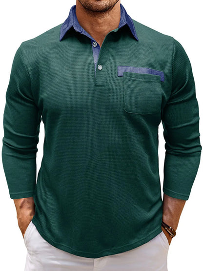 Men's Contrast Collar Long Sleeve Casual Polo Shirt - Premium Men's Polo shirt from Trendsi - Just $39.99! Shop now at Handbags Specialist Headquarter