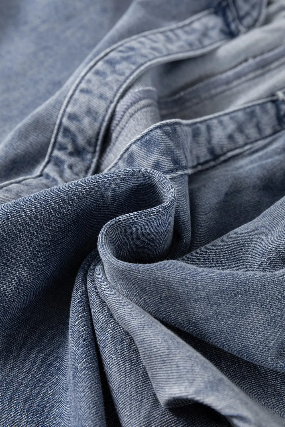 V Neck Ruffled Short Puff Sleeve Denim Top - Premium Women / Jeans & Denim from Trendsi - Just $39.06! Shop now at Handbags Specialist Headquarter