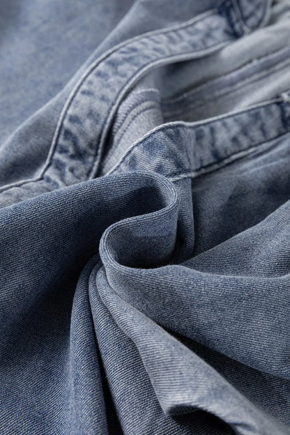 V Neck Ruffled Short Puff Sleeve Denim Top - Premium Women / Jeans & Denim from Trendsi - Just $39.06! Shop now at Handbags Specialist Headquarter