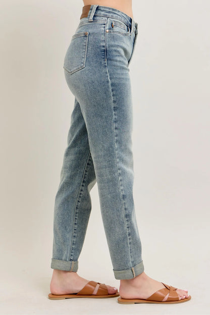 Judy Blue Full Size Hw Vintage Wash Double Roll Cuff Bf Jeans Plus Size - Premium Women / Jeans & Denim from Trendsi - Just $65.99! Shop now at Handbags Specialist Headquarter