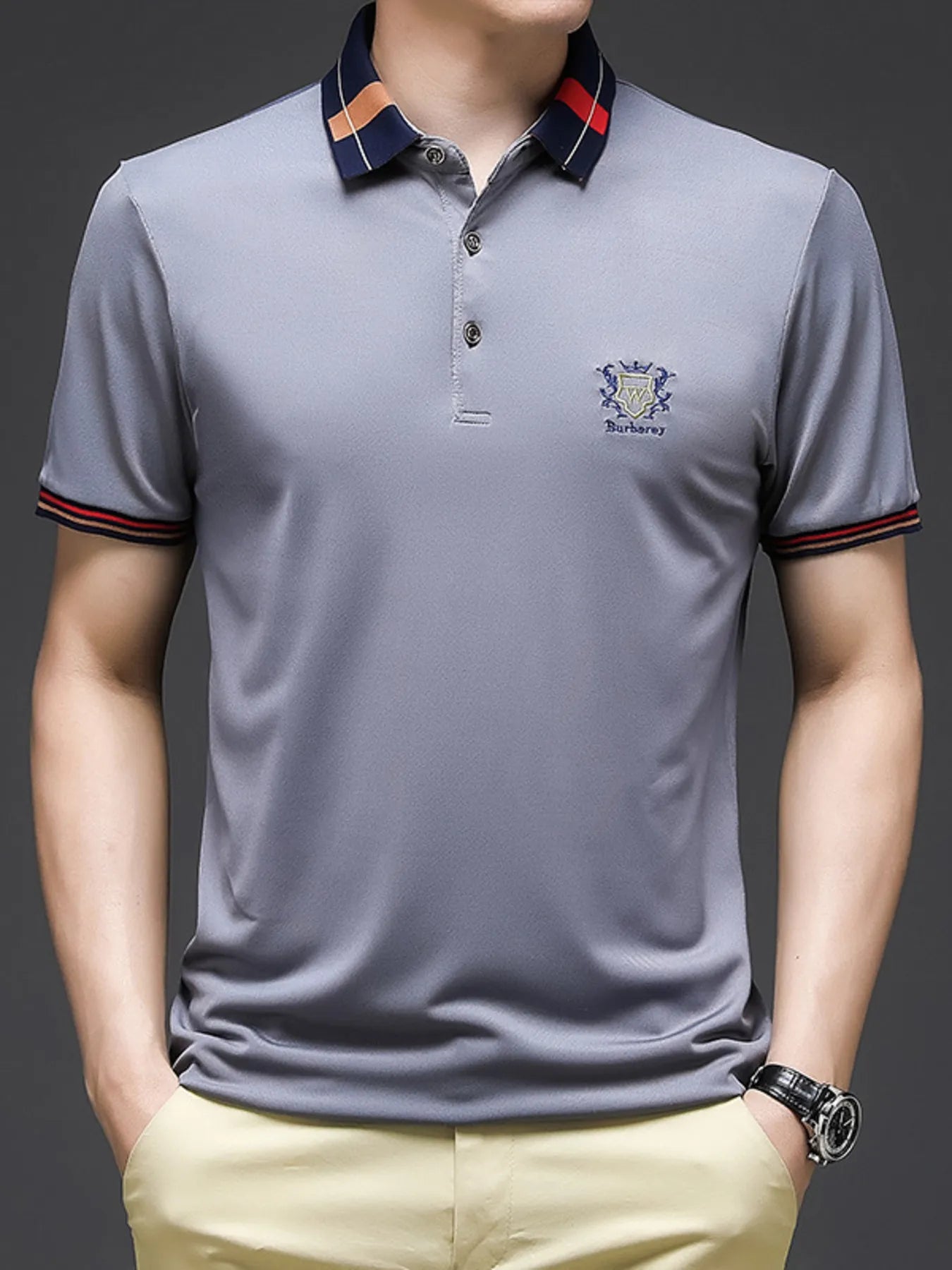 Men's Plus Size Short Sleeve Contrast Collar Polo Shirt - Premium Men's Polo shirt from Trendsi - Just $36.99! Shop now at Handbags Specialist Headquarter