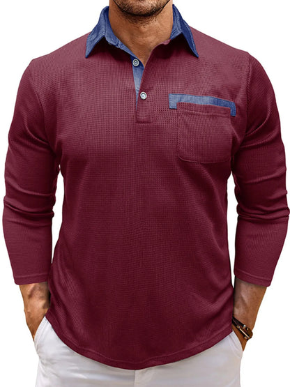 Men's Contrast Collar Long Sleeve Casual Polo Shirt - Premium Men's Polo shirt from Trendsi - Just $39.99! Shop now at Handbags Specialist Headquarter