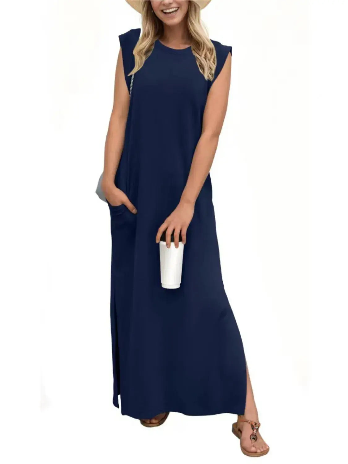 Full Size Slit Round Neck Sleeveless Maxi Tank Dress Plus Size - Premium Women Plus Size from Trendsi - Just $24.96! Shop now at Handbags Specialist Headquarter