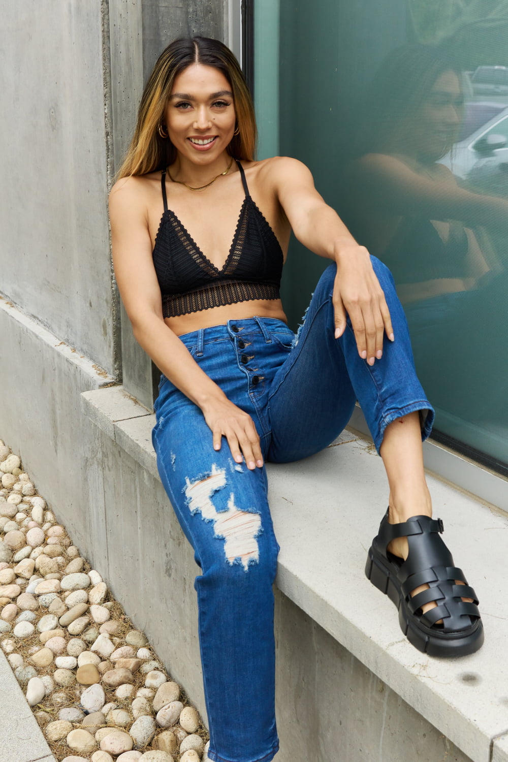 Leto Ribbed Lace Boho Racerback Bralette in Black - Premium Tops from Trendsi - Just $28! Shop now at Handbags Specialist Headquarter