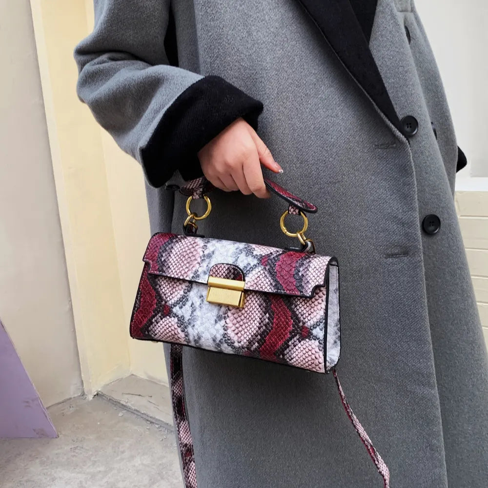 PU Leather Snakeskin Print Crossbody Bag - Premium Crossbody Bag from Trendsi - Just $35.99! Shop now at Handbags Specialist Headquarter