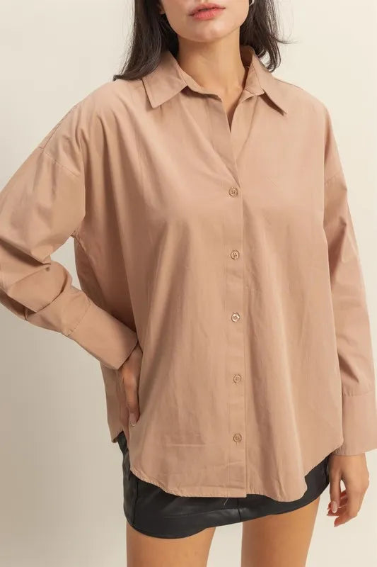 HYFVE Button Down Long Sleeve Shirt - Premium Women's Down Shirt Tops from Trendsi - Just $37.90! Shop now at Handbags Specialist Headquarter