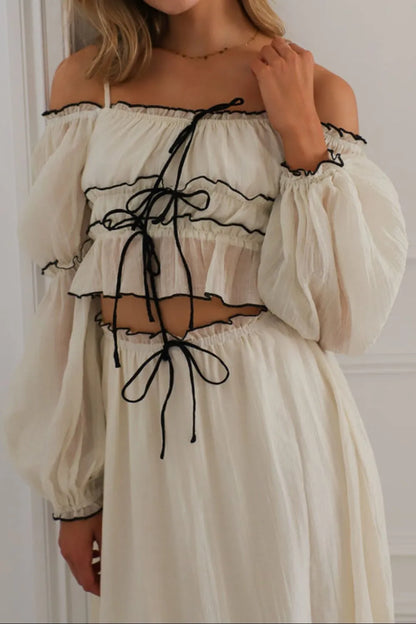 Off-Shoulder Top and Skirt Set - Premium Skirts from Trendsi - Just $37.99! Shop now at Handbags Specialist Headquarter