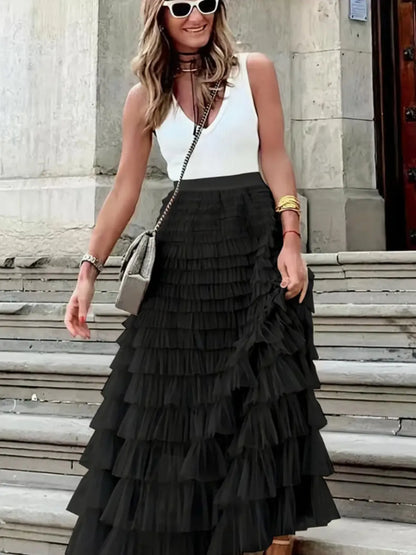 Layered Ruffle Maxi Skirt - Premium Skirts from Trendsi - Just $38.99! Shop now at Handbags Specialist Headquarter