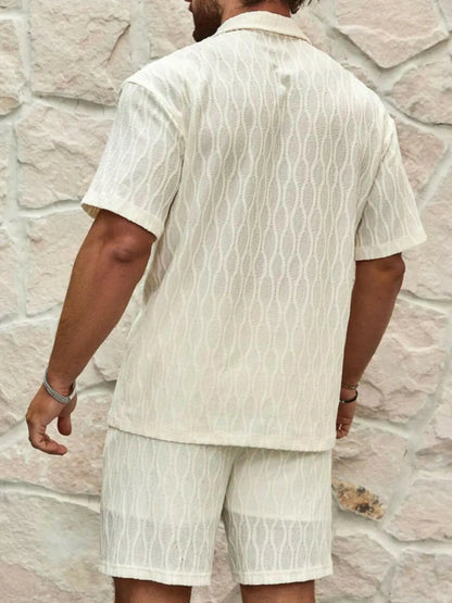 Men's Plus Size Collared Neck Short Sleeve Top and Shorts Set.