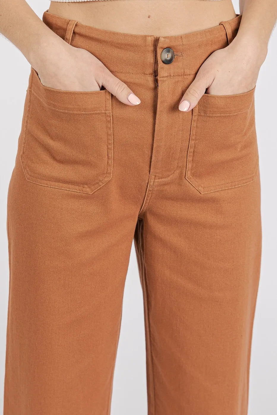 Mittoshop Twill Patch Pocket High Rise Wide Leg Pants - Premium Women Pants from Trendsi - Just $55.99! Shop now at Handbags Specialist Headquarter