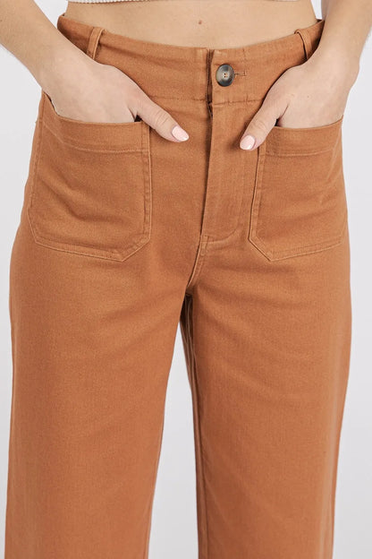 Mittoshop Twill Patch Pocket High Rise Wide Leg Pants - Premium Women Pants from Trendsi - Just $55.99! Shop now at Handbags Specialist Headquarter