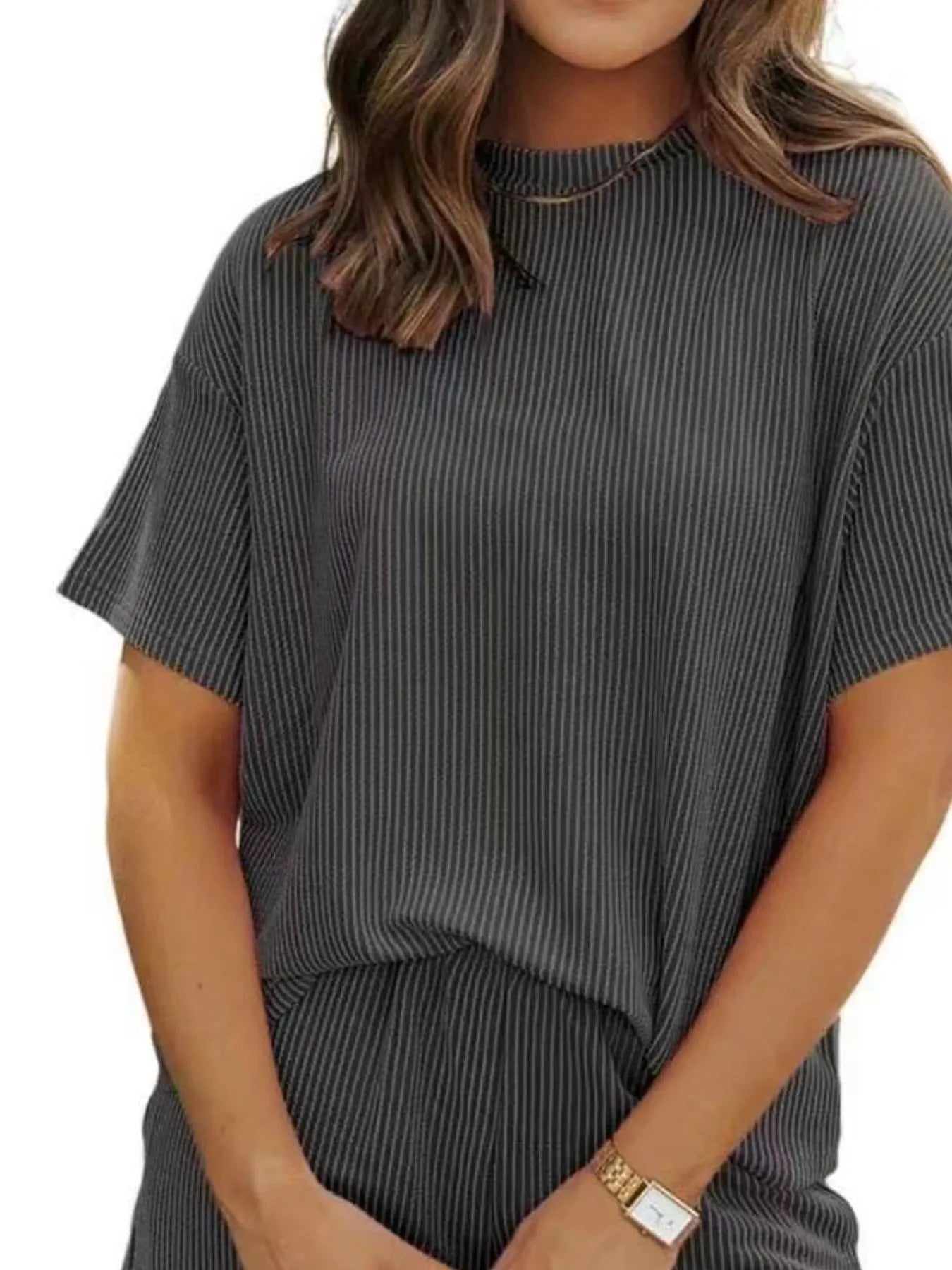 Full Size Ribbed Short Sleeve Top and Shorts Two-Piece Set Plus Size - Premium Sleepwear from Trendsi - Just $34.99! Shop now at Handbags Specialist Headquarter