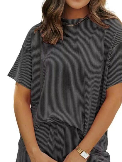 Full Size Ribbed Short Sleeve Top and Shorts Two-Piece Set Plus Size - Premium Sleepwear from Trendsi - Just $34.99! Shop now at Handbags Specialist Headquarter