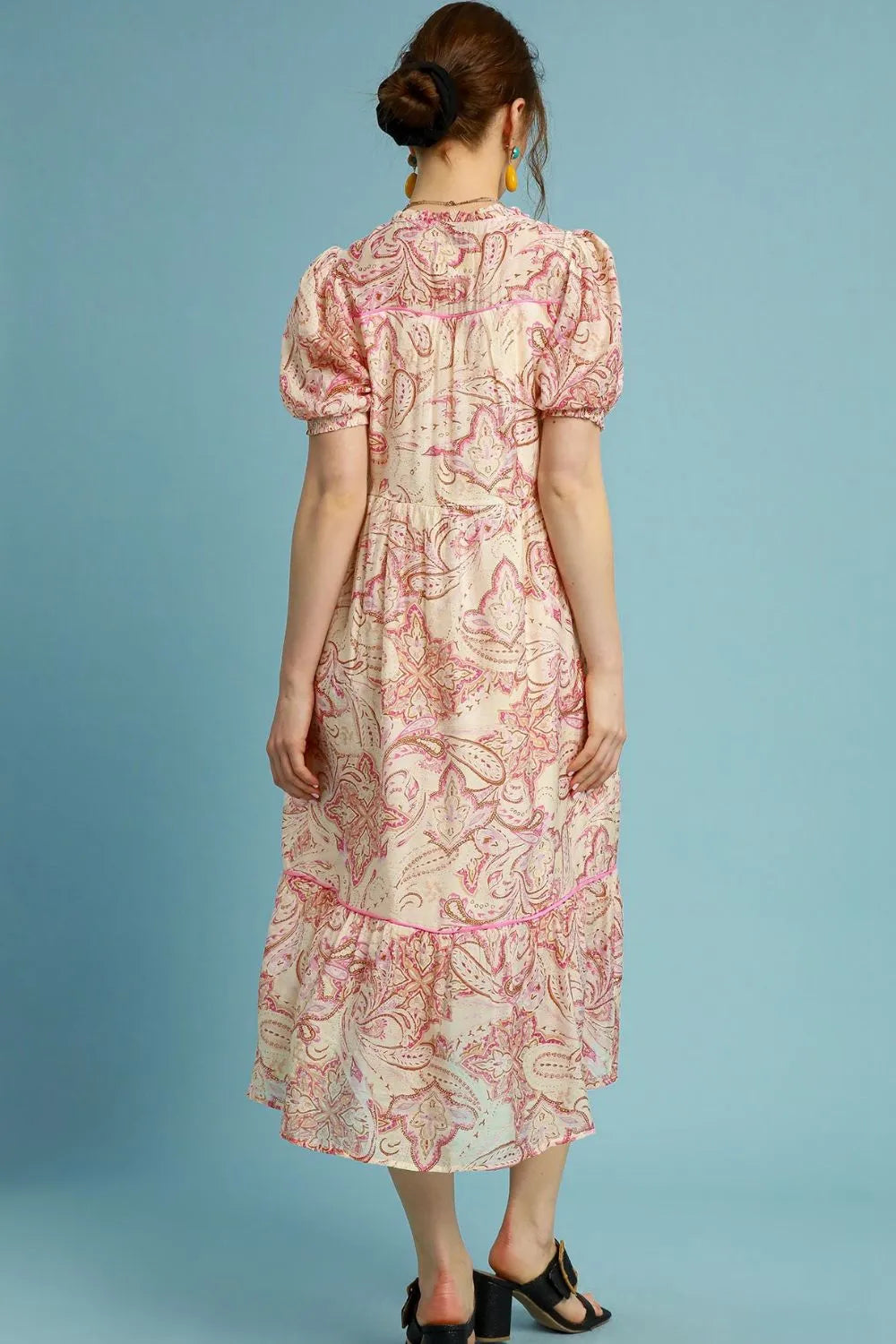 Umgee Full Size Printed Puff Short Sleeve Midi Dress Plus Size - Premium Dresses from Trendsi - Just $58.99! Shop now at Handbags Specialist Headquarter