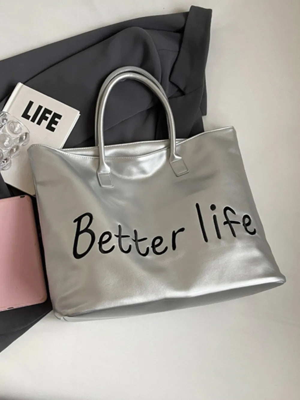BETTER LIFE PU Leather Tote Bag - Premium Tote Bag from Trendsi - Just $38.99! Shop now at Handbags Specialist Headquarter
