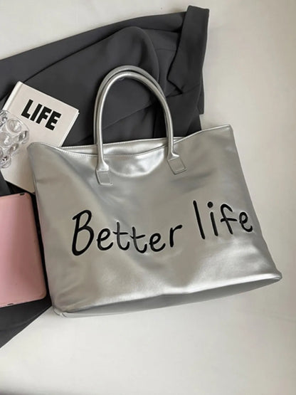 BETTER LIFE PU Leather Tote Bag - Premium Tote Bag from Trendsi - Just $38.99! Shop now at Handbags Specialist Headquarter