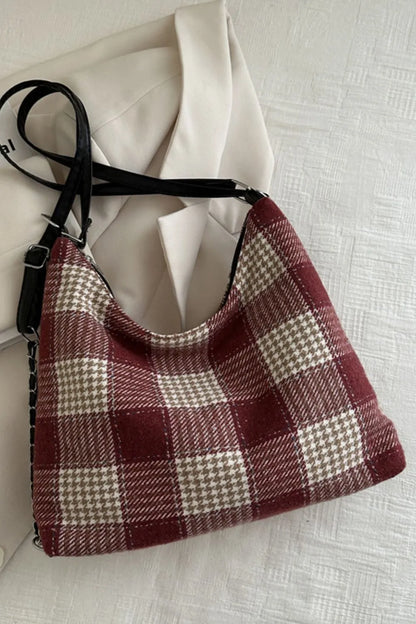 Plaid Adjustable Strap Handbag - Premium Tote Bag from Trendsi - Just $37.99! Shop now at Handbags Specialist Headquarter