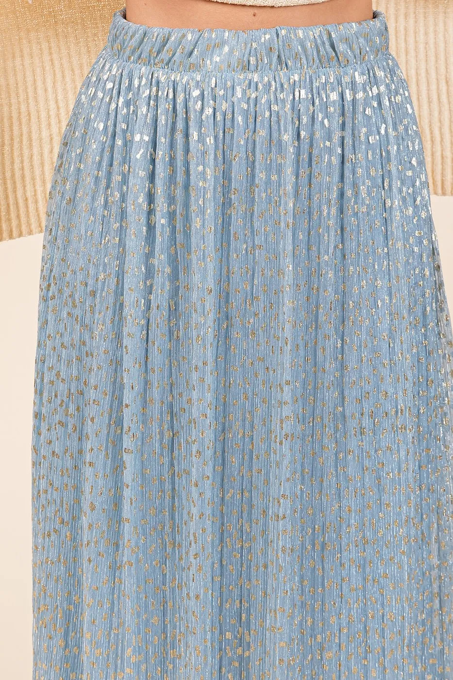 Mittoshop Metallic Glitter Speckle Print Elastic Midi Skirt - Premium Skirts from Trendsi - Just $60.99! Shop now at Handbags Specialist Headquarter