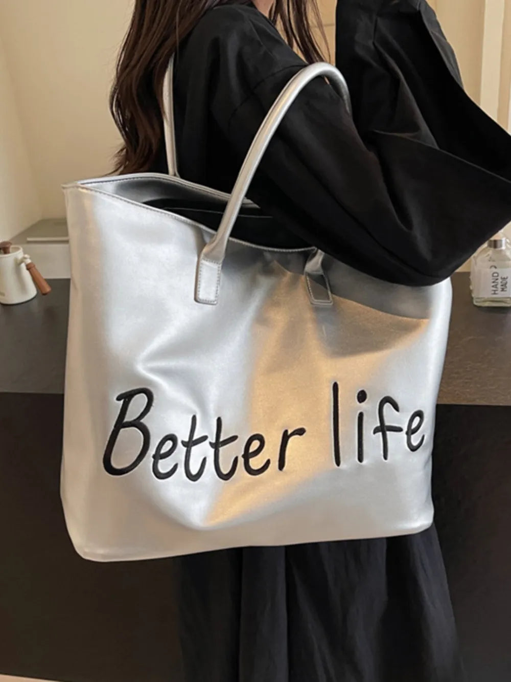 BETTER LIFE PU Leather Tote Bag - Premium Tote Bag from Trendsi - Just $38.99! Shop now at Handbags Specialist Headquarter
