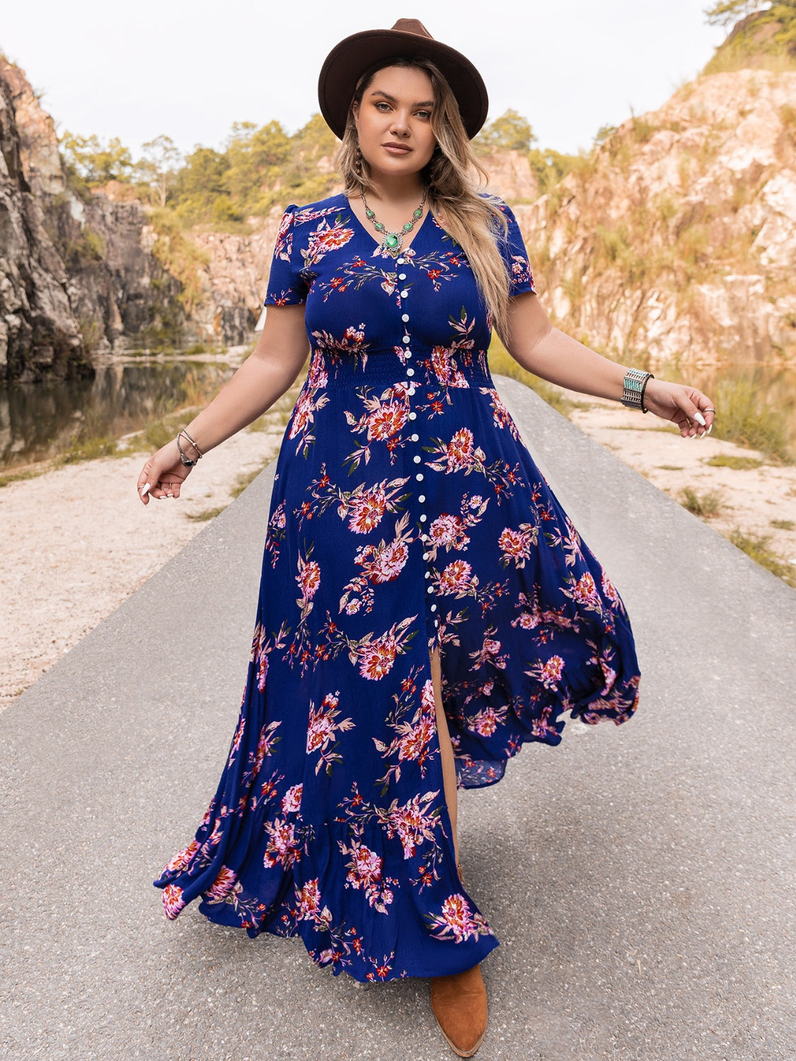 Plus Size V-Neck Maxi Dress - Premium Dresses from Trendsi - Just $60.99! Shop now at Handbags Specialist Headquarter