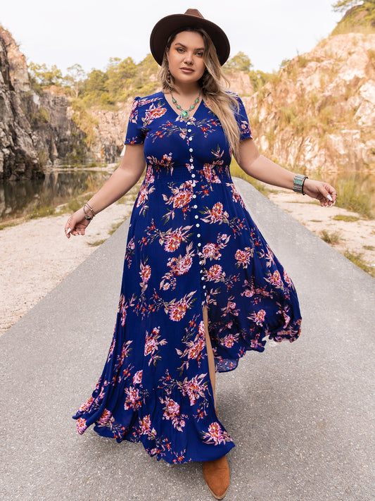 Plus Size V-Neck Maxi Dress - Premium Dresses from Trendsi - Just $60.99! Shop now at Handbags Specialist Headquarter