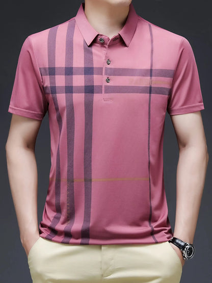 Men's Plus Size Plaid Pattern Short Sleeve Polo Shirt - Premium Men's Polo shirt from Trendsi - Just $28.99! Shop now at Handbags Specialist Headquarter