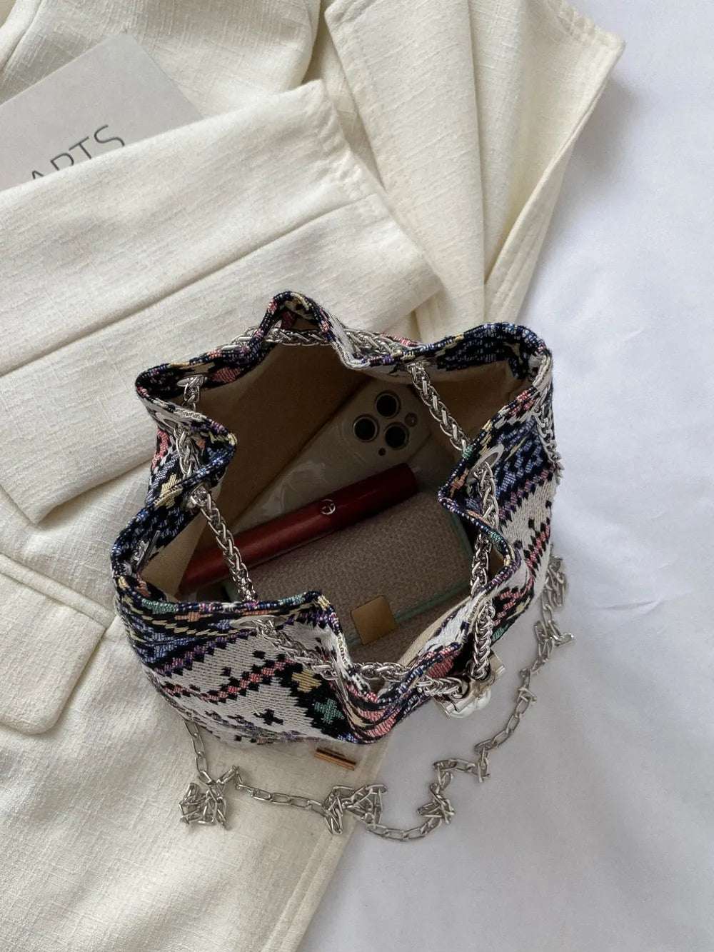 Printed Chain Bucket Bag - Premium Crossbody Bag from Trendsi - Just $19.99! Shop now at Handbags Specialist Headquarter