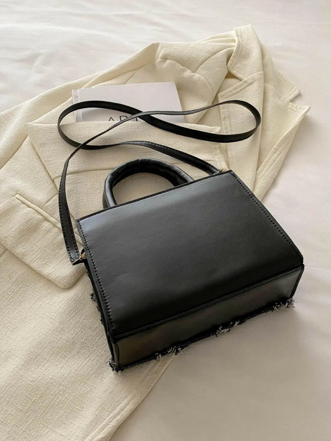 Raw Hem Denim PU Leather Handbag.