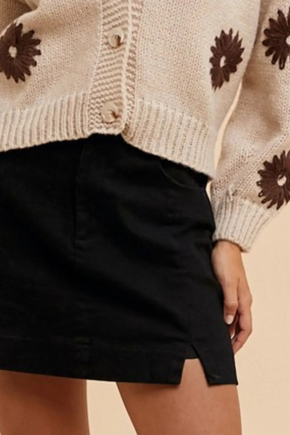 Annie Wear Comfort Stretch Cotton Slit Detailed Mini Skirt - Premium Skirts from Trendsi - Just $26.99! Shop now at Handbags Specialist Headquarter