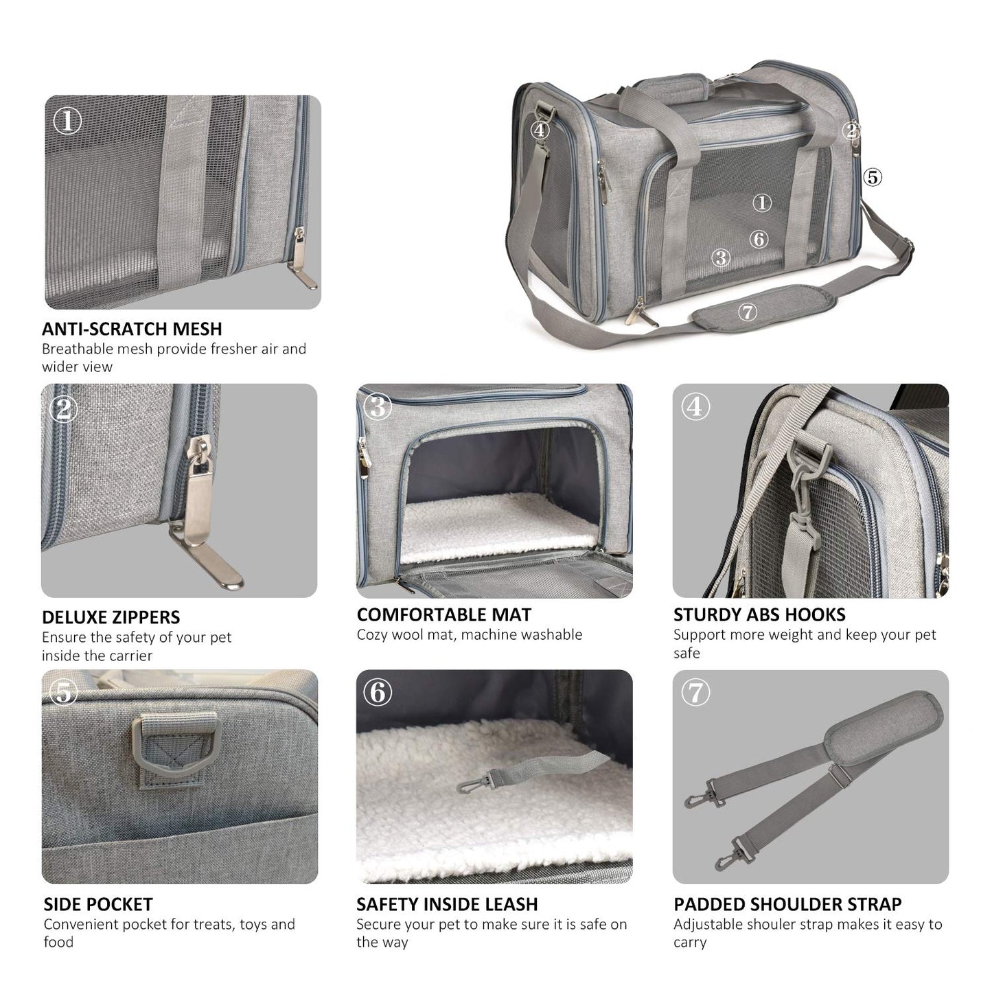 PawsVoyage: Grey TSA-Approved Pet Carrier (15lbs Max)