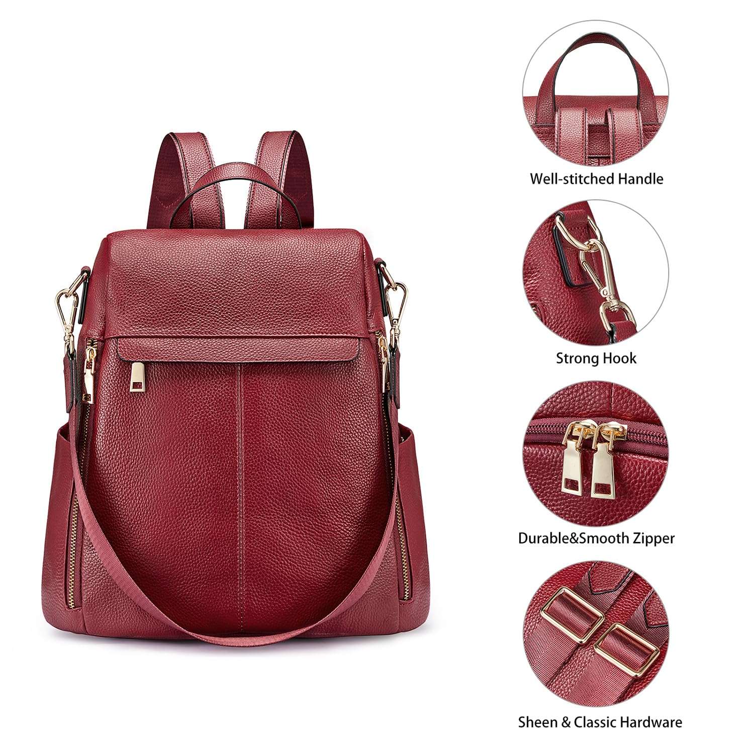 Kattee Women's Luxe Anti-Theft Leather Backpack Bag
