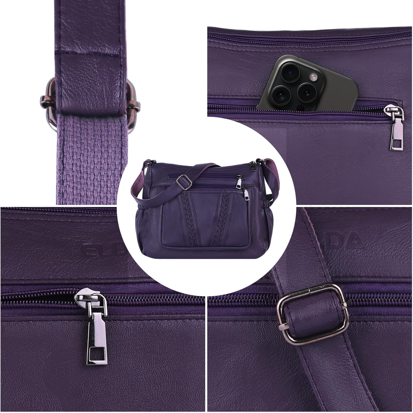 ELDA Chic Crossbody: Soft PU Leather Multi-Pocket Bag
