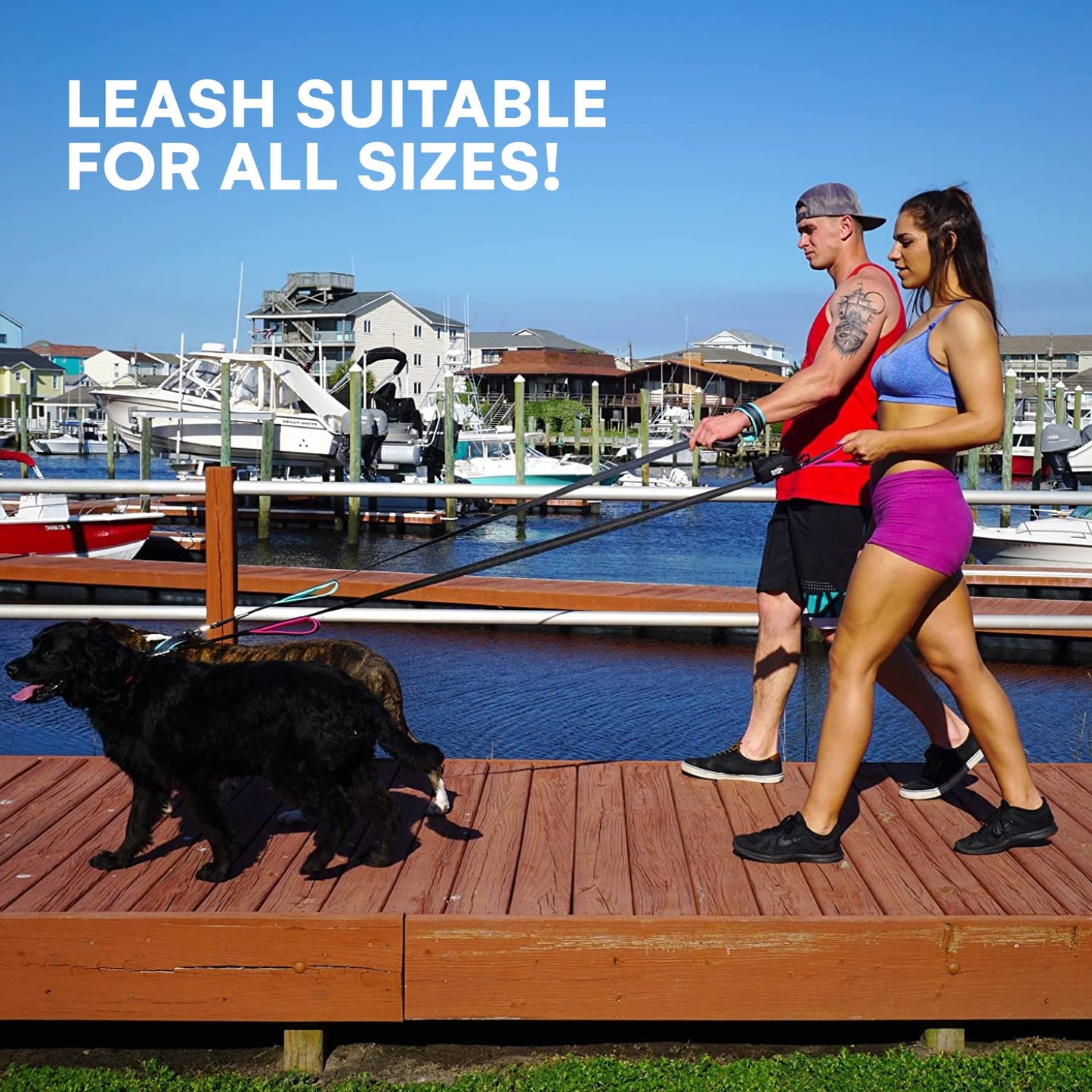 RhinoGrip Aqua: Double Handle Reflective Dog Leash