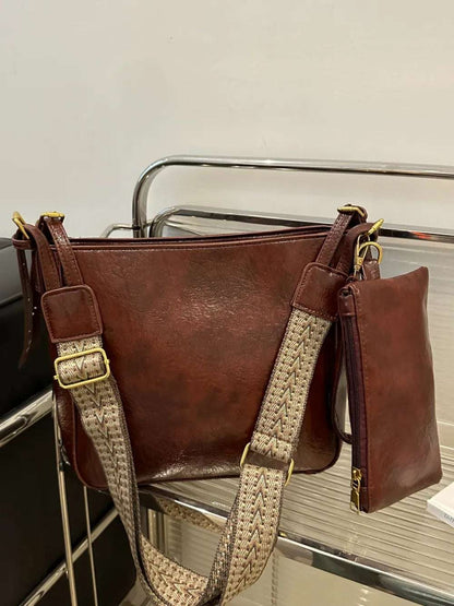 PU Leather Adjustable Strap Crossbody Bag with Pouch - Premium Crossbody Bag from Trendsi - Just $31.99! Shop now at Handbags Specialist Headquarter