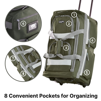 Olympia 22 Max Wheeled Duffel: 8-Pocket Water-Resist