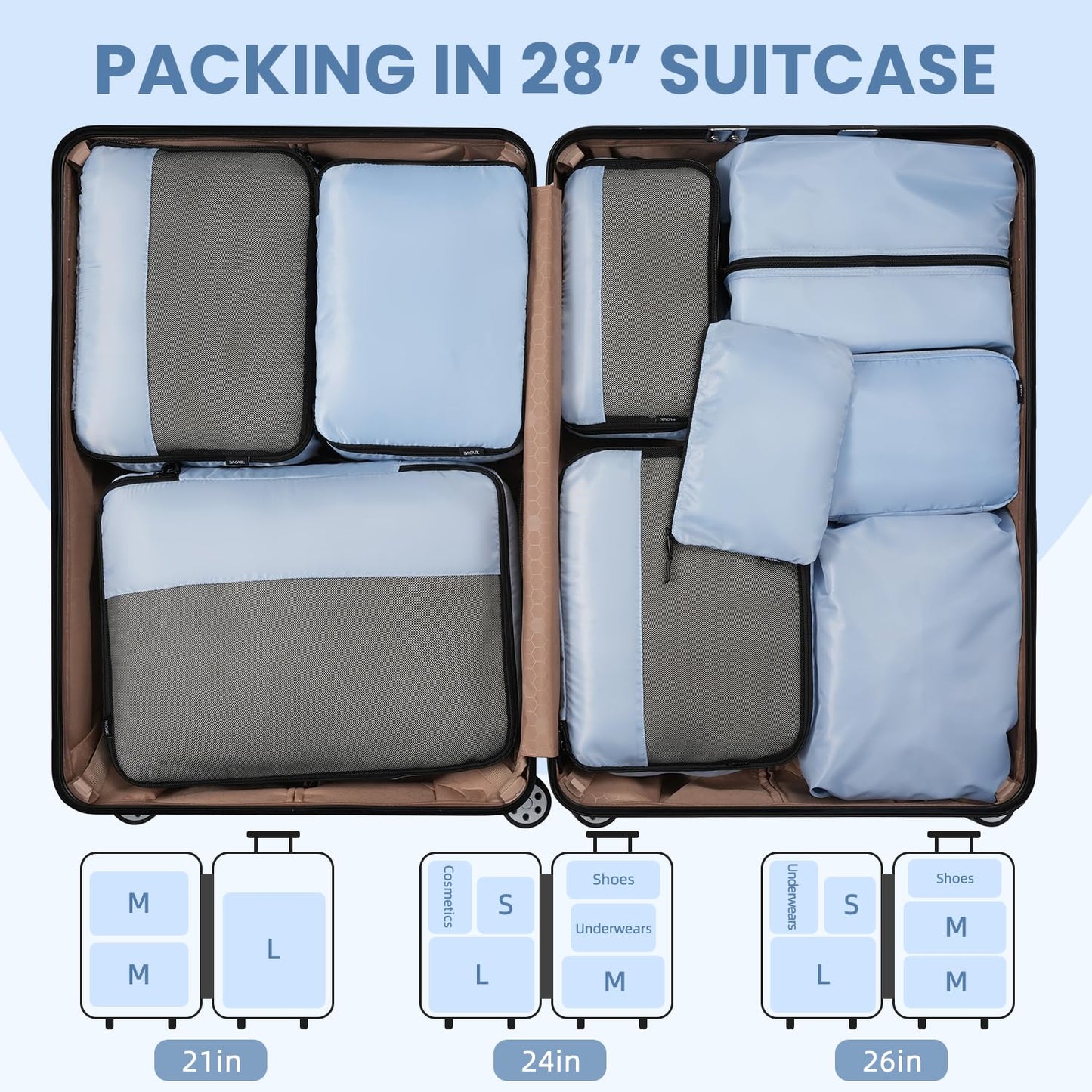 BAGAIL Travel Cubes: 8/9 Set Packing Organizers