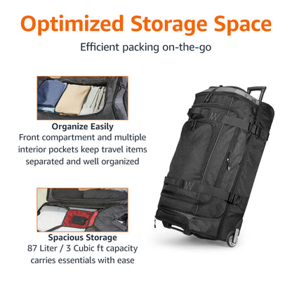 Amazon Basics 35 Large Rolling Duffle Bag, Blue