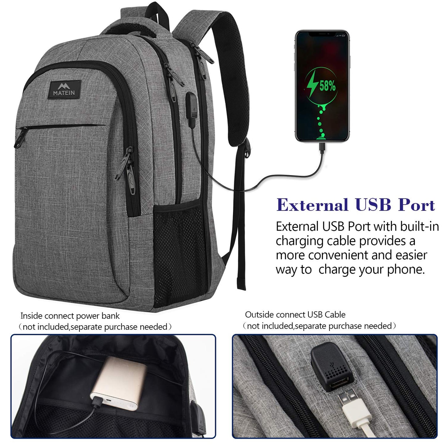 MATEIN SleekGuard Laptop Backpack with USB Port