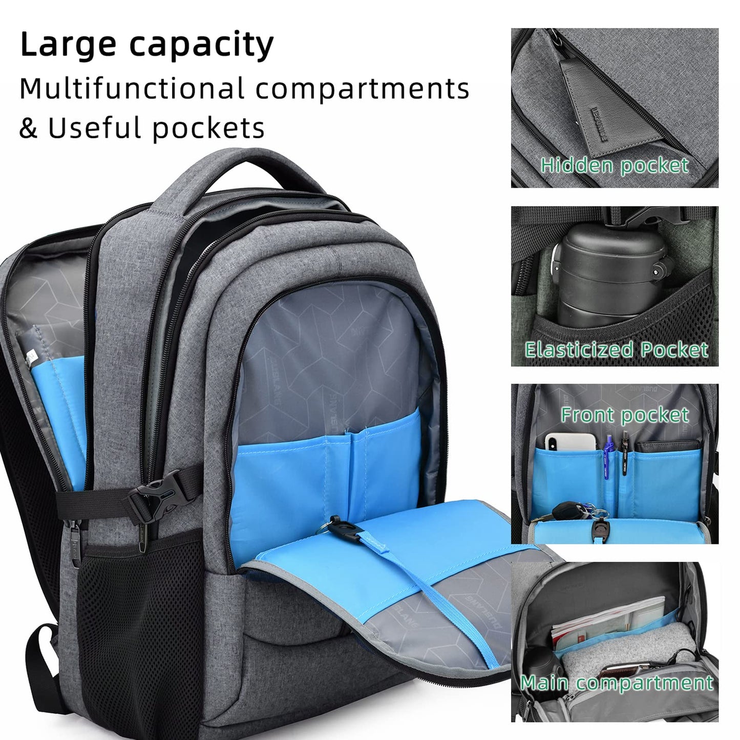 DUSLANG Travel Laptop Backpack with USB Port - Black