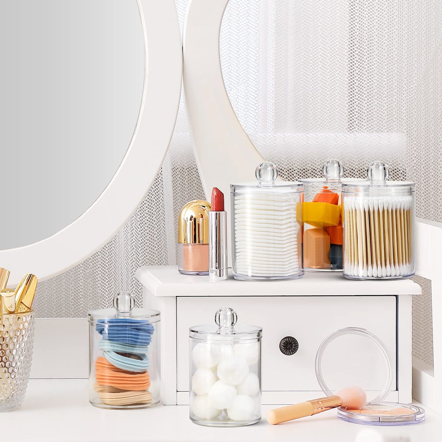 Clear Acrylic Qtip Dispenser Set - 4 Pack