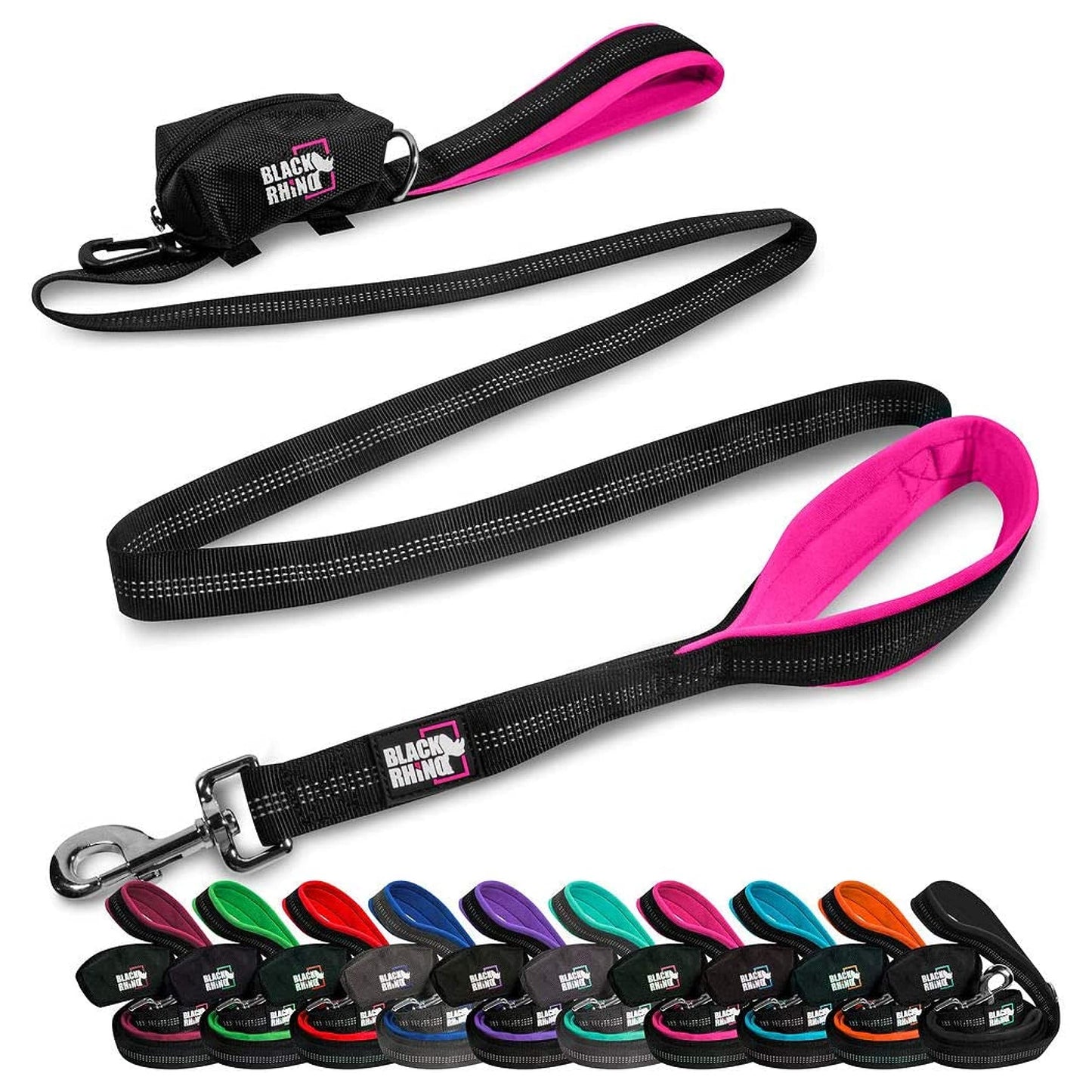 RhinoGrip Aqua: Double Handle Reflective Dog Leash