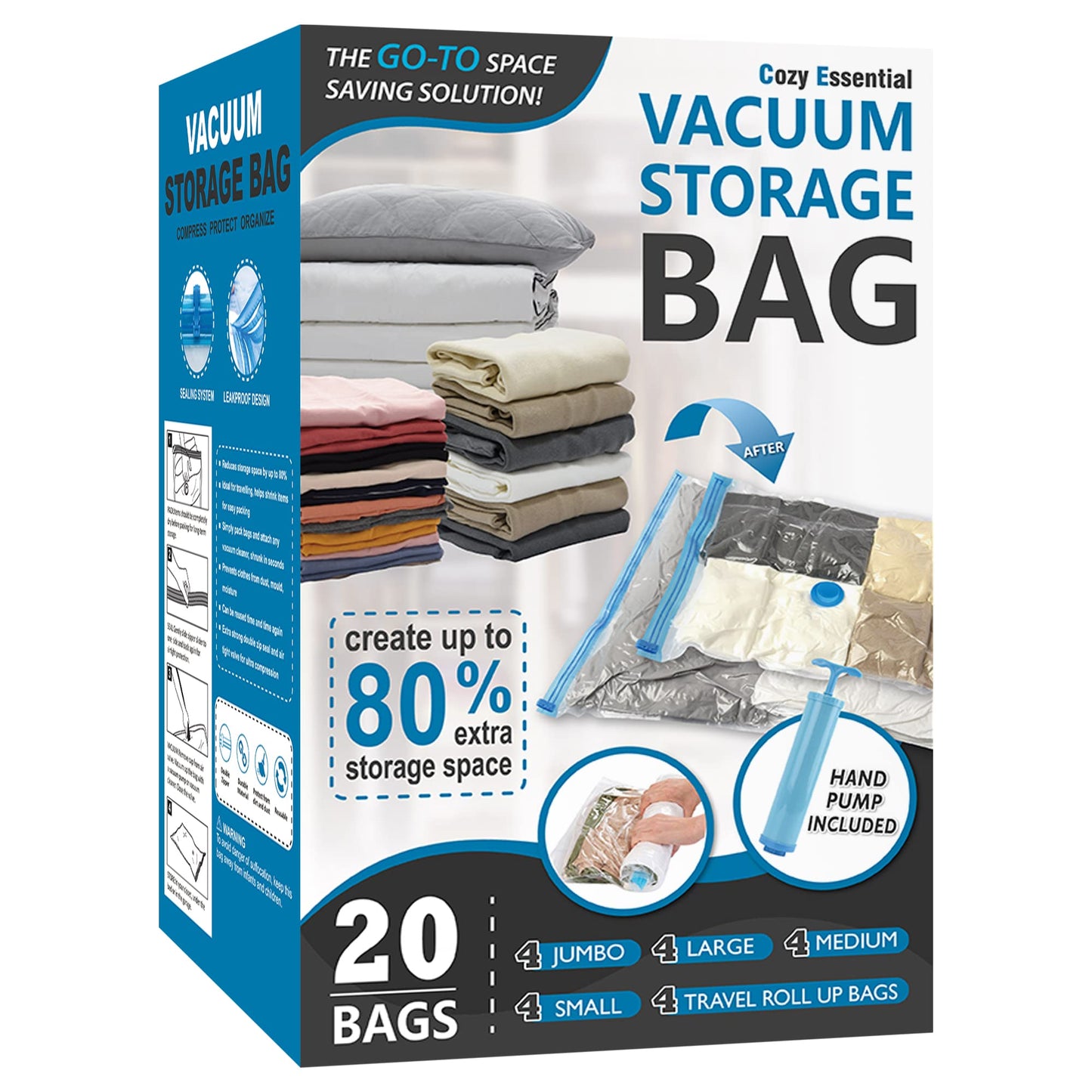 CozyVac Travel Bags with Pump - 6 Pack Space Savers