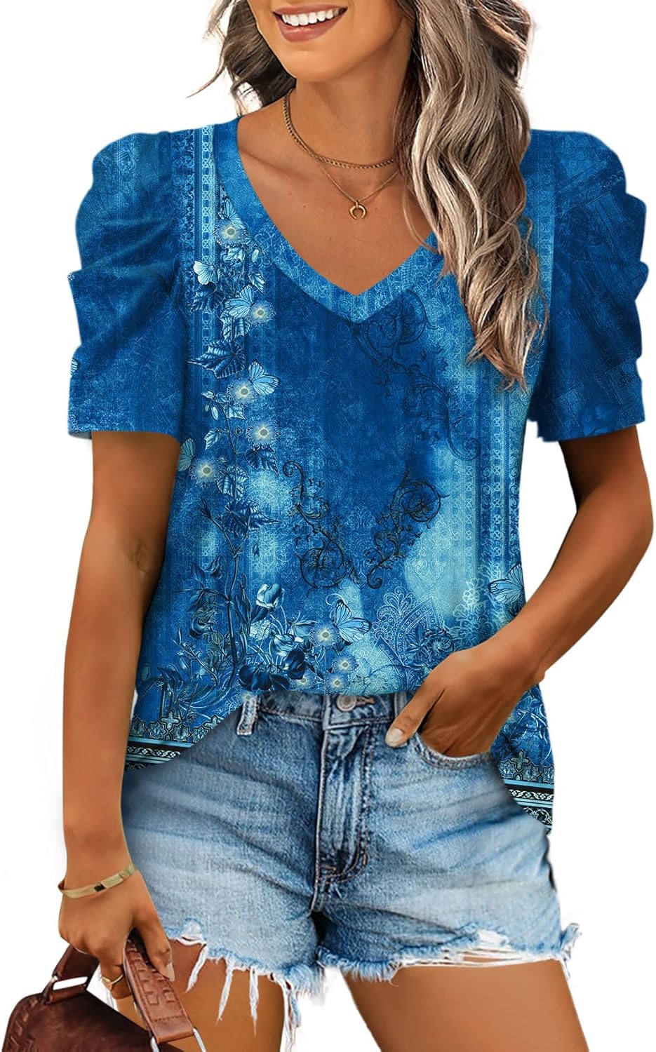 XIEERDUO Summer V-Neck Puff Sleeve Tee - All Sizes