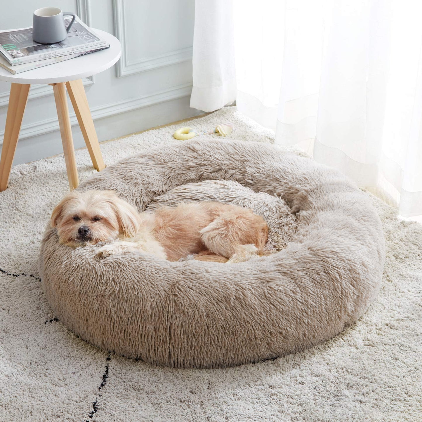 PawCozy Nest: Plush Anti-Anxiety Pet Bed, Light Grey