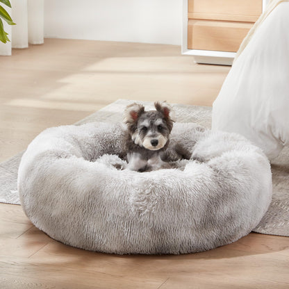 PawCozy Nest: Plush Anti-Anxiety Pet Bed, Light Grey