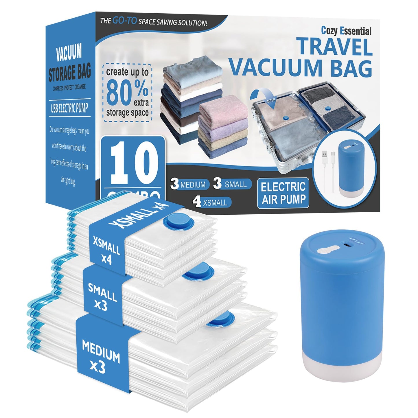 CozyVac Travel Bags with Pump - 6 Pack Space Savers