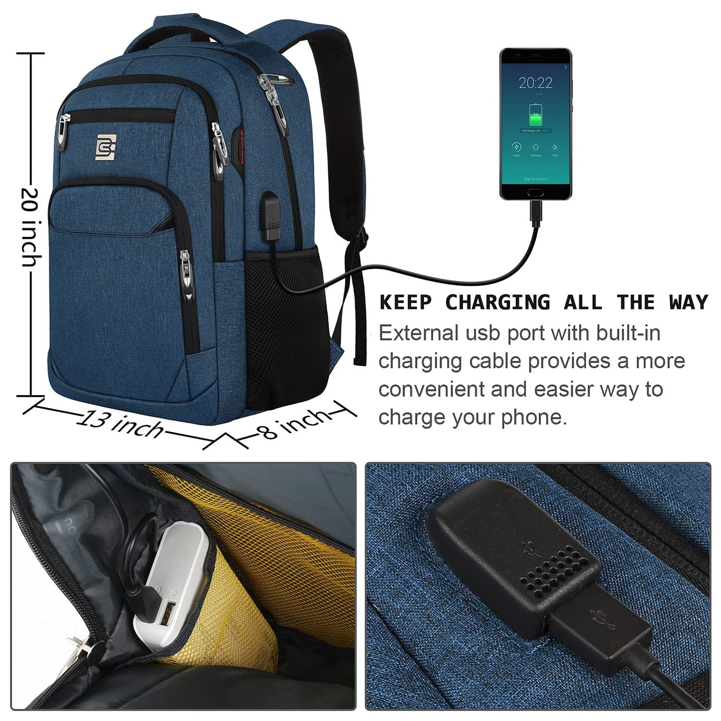 SecureSlim Laptop Backpack with USB & Water Resistance