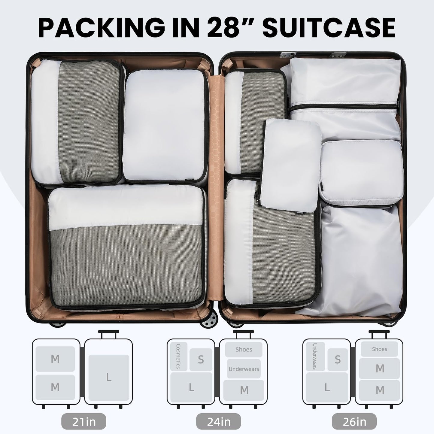 BAGAIL Travel Cubes: 8/9 Set Packing Organizers