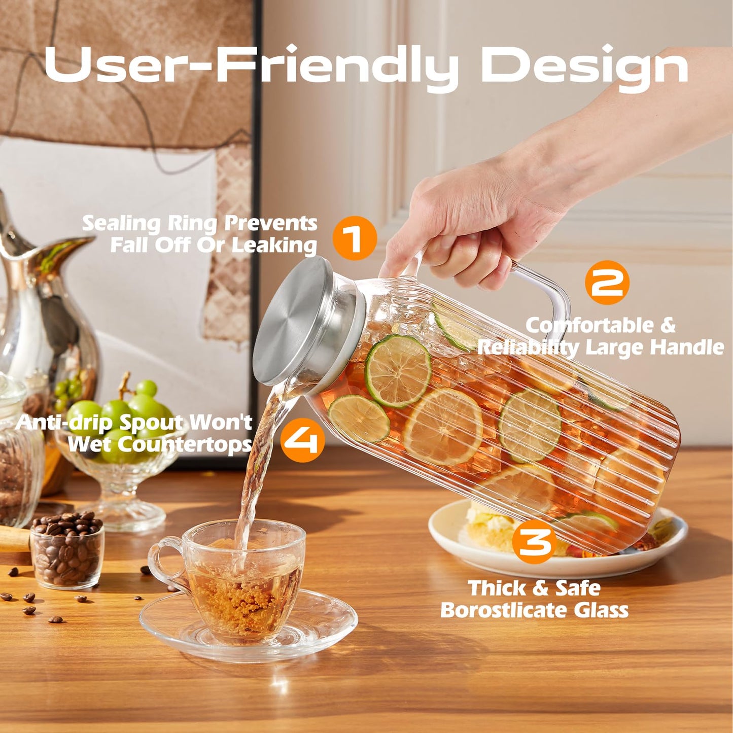 Aofmee Stainless Precision Pitcher - 68oz Borosilicate